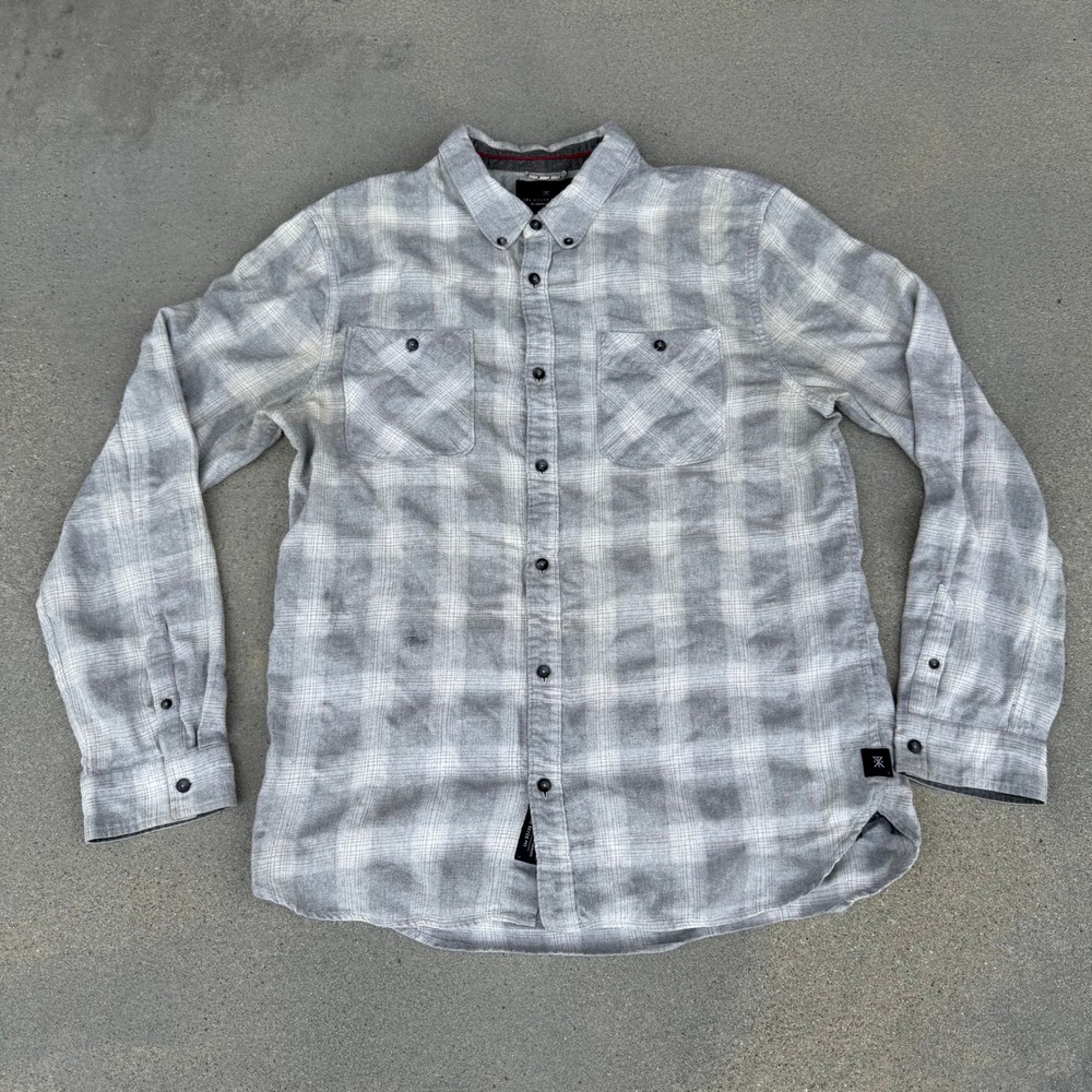 Roark Revival Mens XL Grey Plaid Flannel Button Up Shirt Long Sleeve L/S